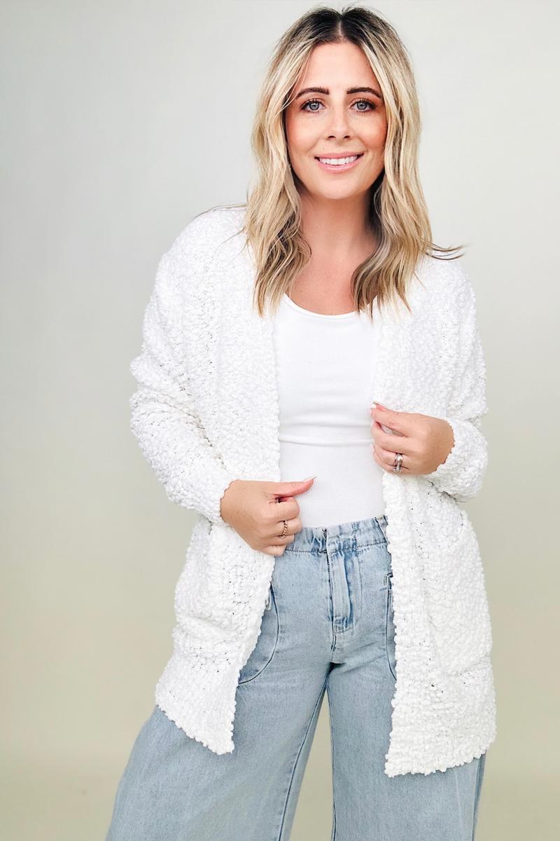 Zenana Long Sleeve Popcorn Sweater Cardigan with Pockets