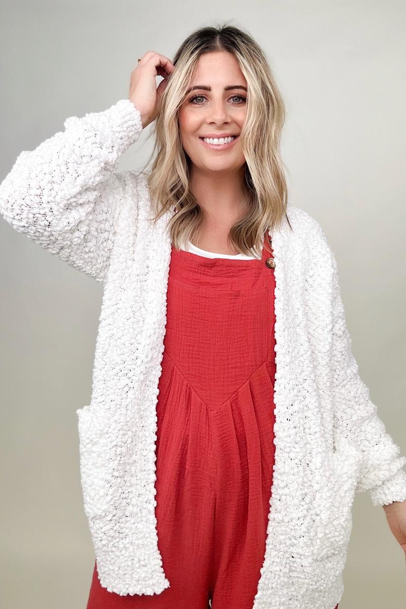 Zenana Long Sleeve Popcorn Sweater Cardigan with Pockets