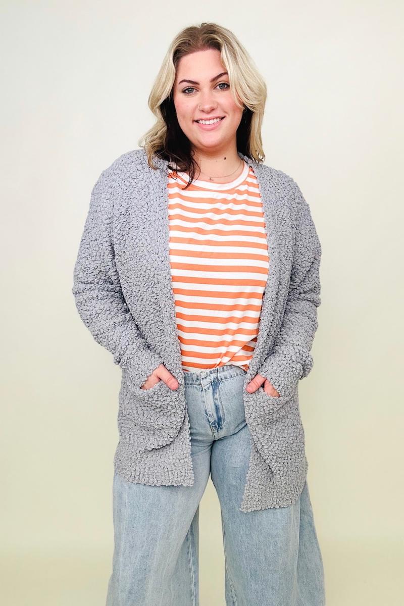 Zenana Long Sleeve Popcorn Sweater Cardigan with Pockets