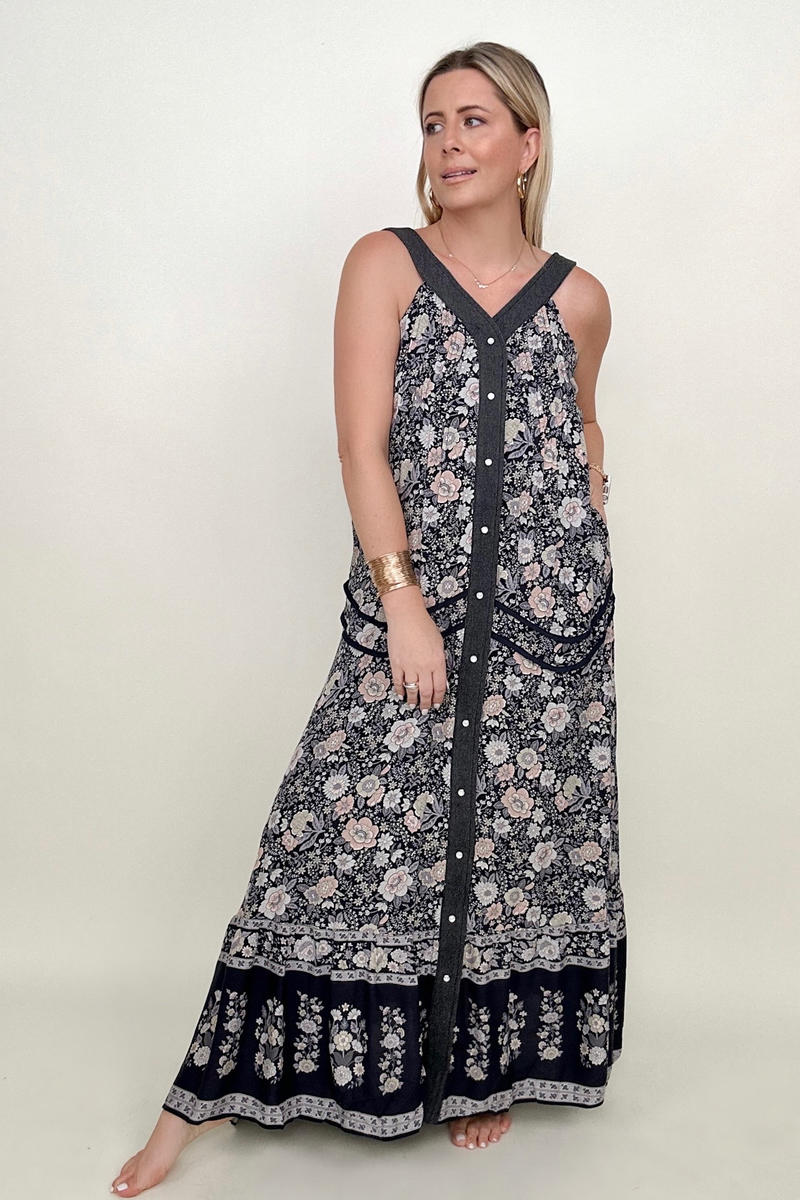 Davi & Dani Button Down Floral Maxi Dress